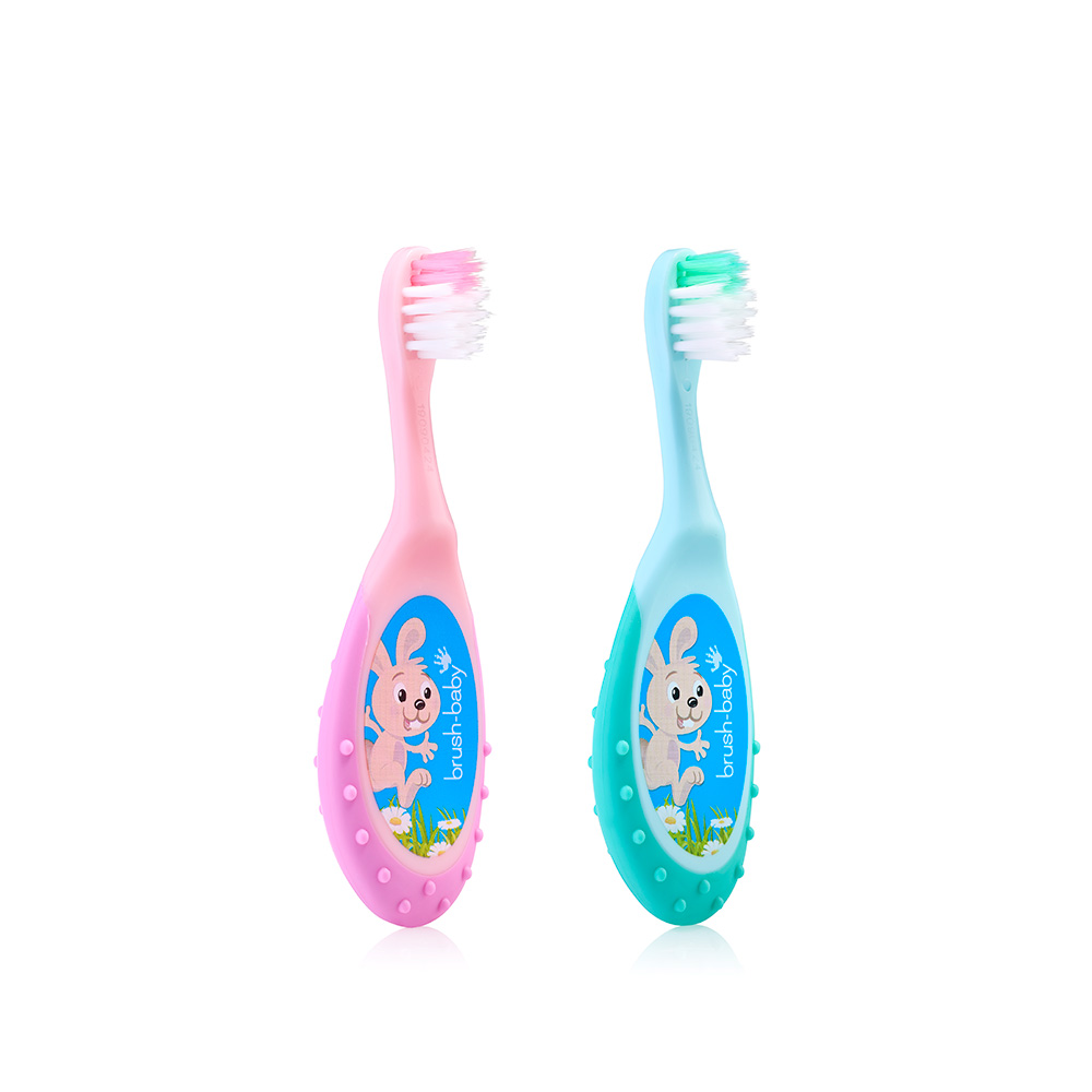 Brush-Baby FlossBrush Toothbrush, 0-3 Years, 2 pcs, Turquoise + Pink