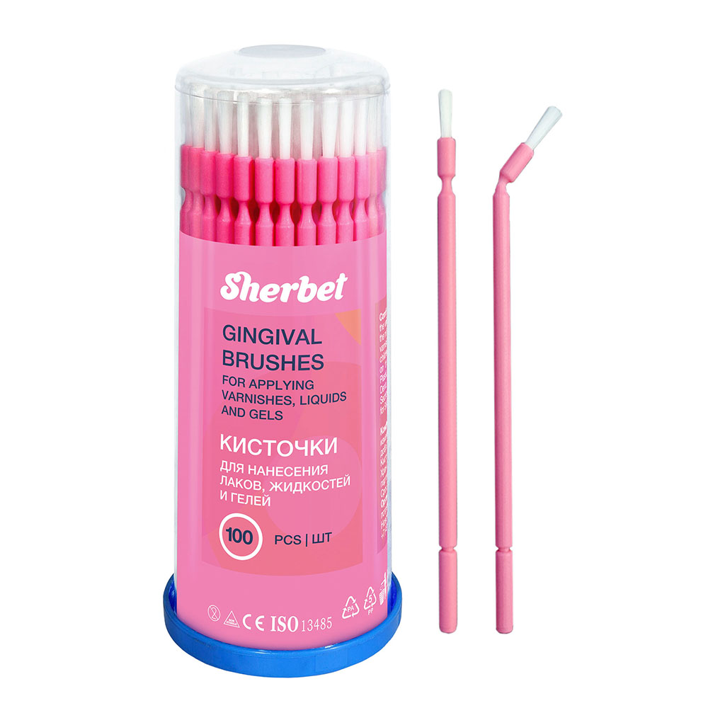 Sherbet Application Brushes for Teeth, Pink, Tube of 100 pcs.