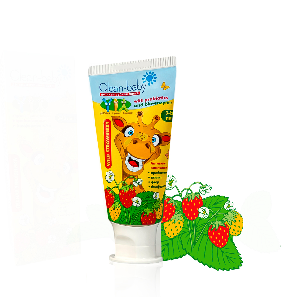 Children's toothpaste Clean-baby Strawberry 3-12 years with probiotics, 50 ml