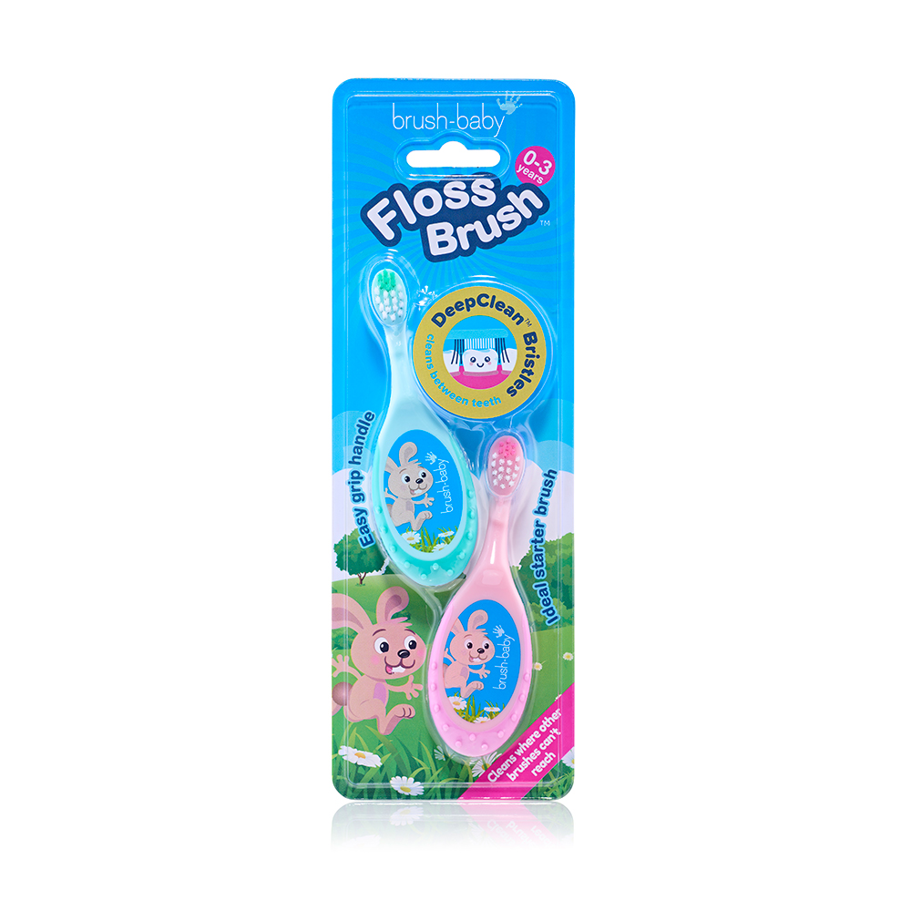 Brush-Baby FlossBrush Toothbrush, 0-3 Years, 2 pcs, Turquoise + Pink
