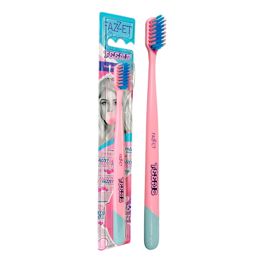 Fazzet TEENS Bubble Gum Toothbrush for Teens, 10+ Years, Medium Bristles