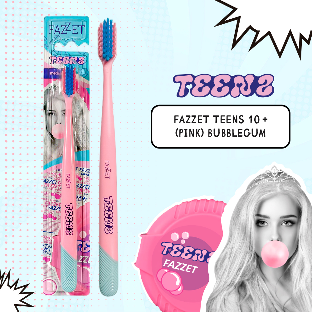 Fazzet TEENS Bubble Gum Toothbrush for Teens, 10+ Years, Medium Bristles