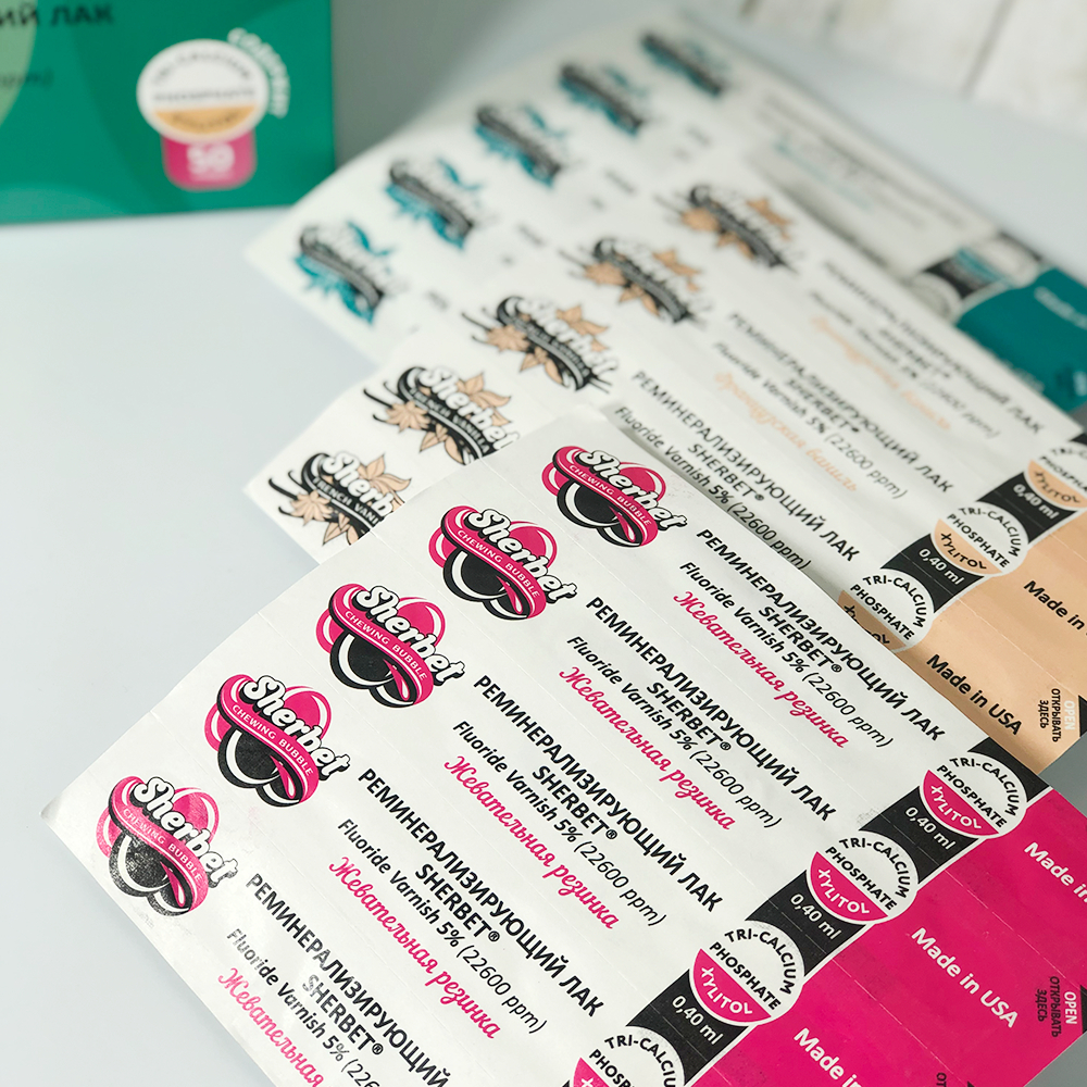 Remineralizing Fluoride Varnish Sherbet 5% 22600 ppm, Peppermint Flavor, 50 Unit-Doses