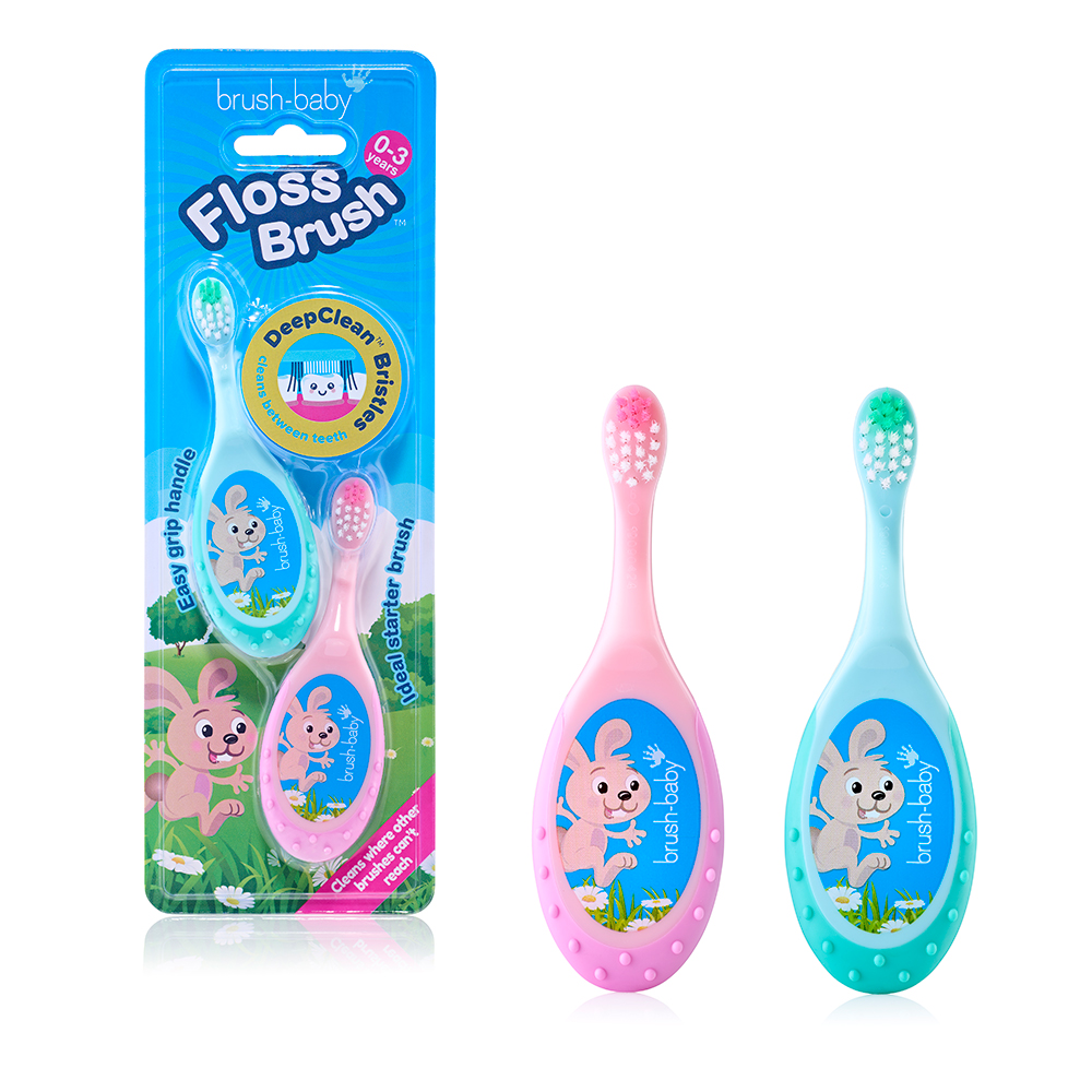 Brush-Baby FlossBrush Toothbrush, 0-3 Years, 2 pcs, Turquoise + Pink