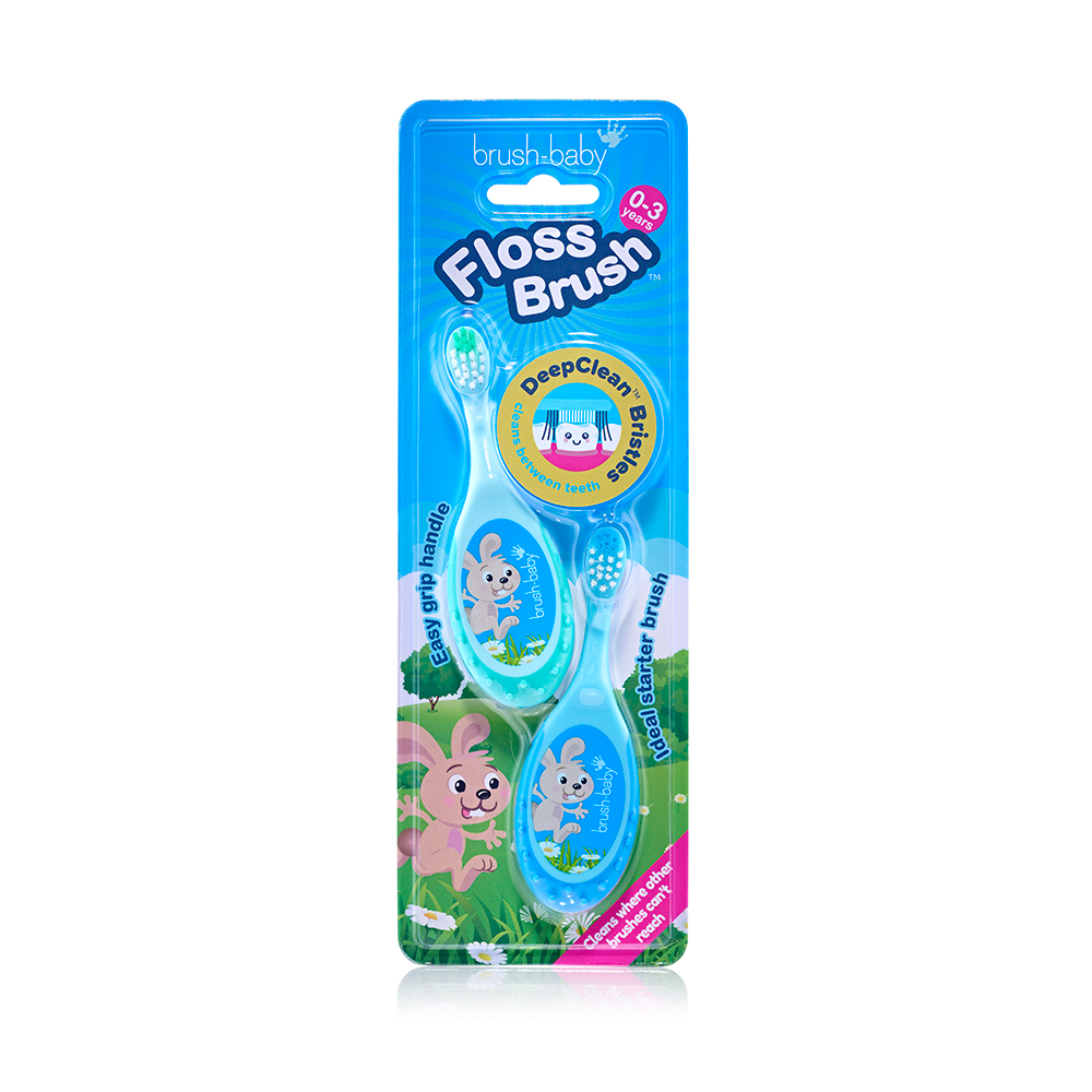 Brush-Baby FlossBrush Toothbrush, 0-3 Years, 2 pcs, Turquoise + Blue