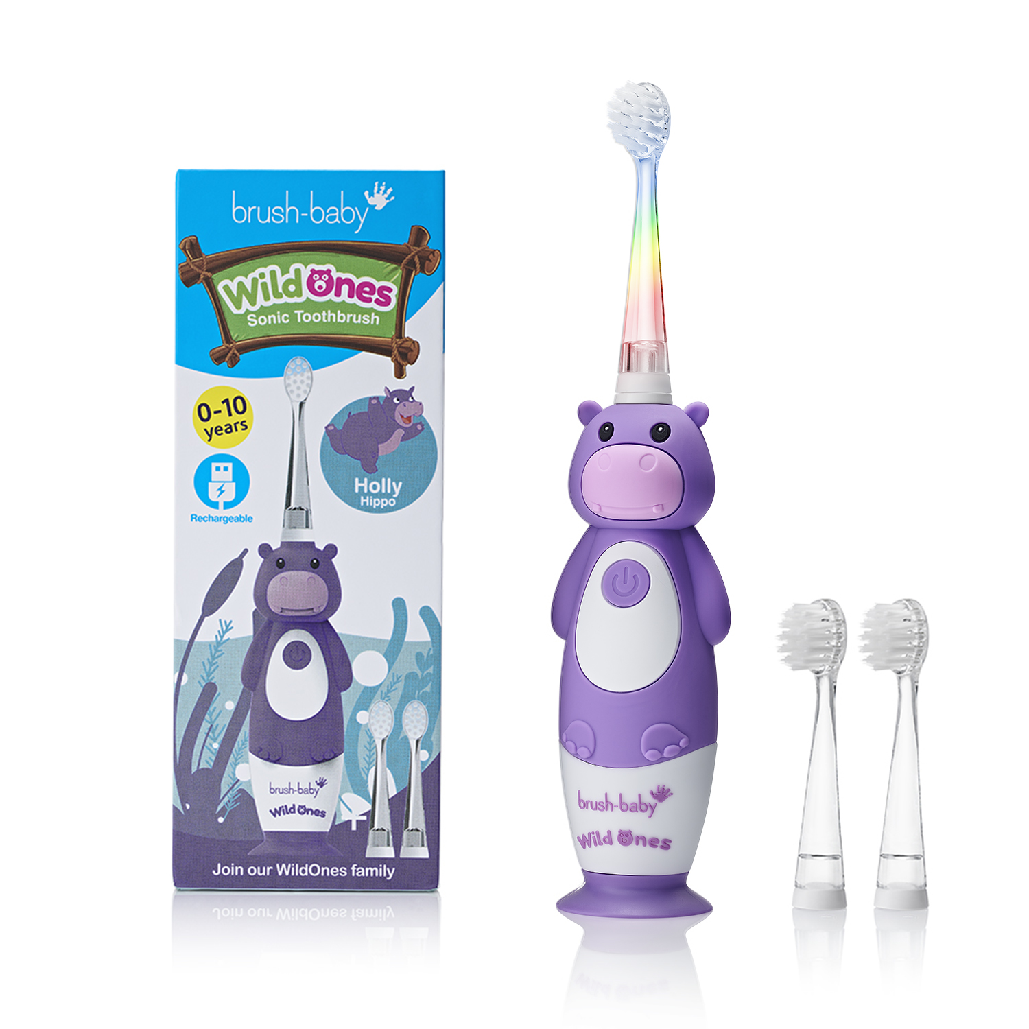 Brush-Baby Sonic WildOnes Hippo Sonic Electric Toothbrush for Kids 0–10 Years