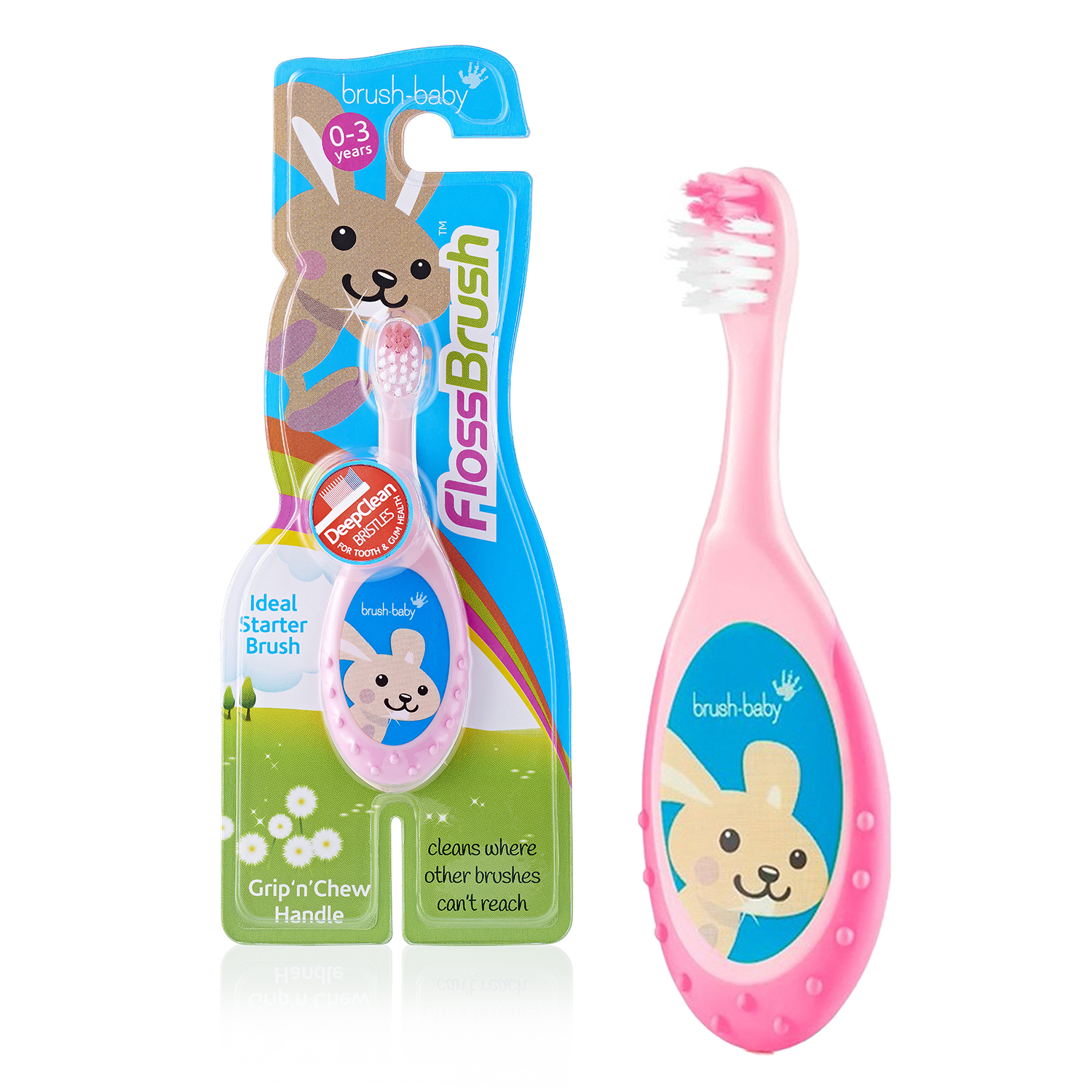 Kids Toothbrush Brush-Baby FlossBrush, 0–3 years, Pink