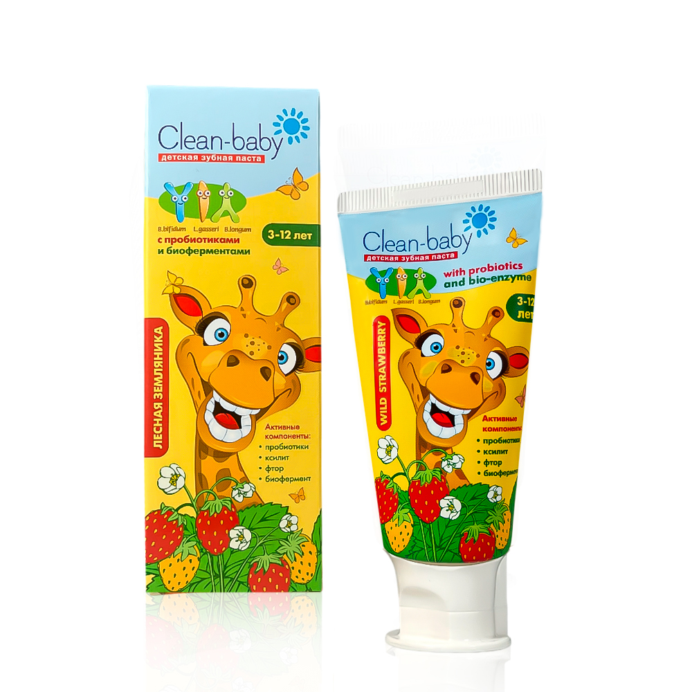 Children's toothpaste Clean-baby Strawberry 3-12 years with probiotics, 50 ml