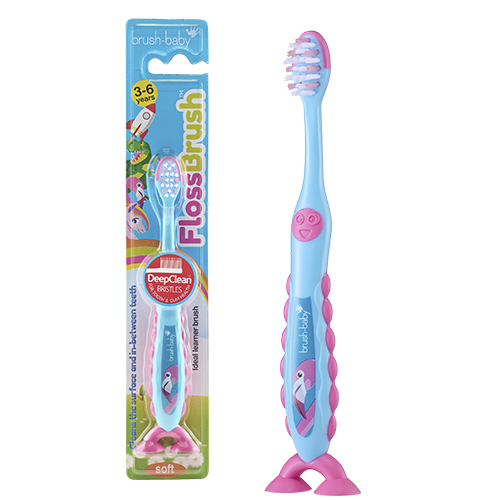 Brush-Baby FlossBrush NEW Toothbrush, 3-6 Years, Flamingo