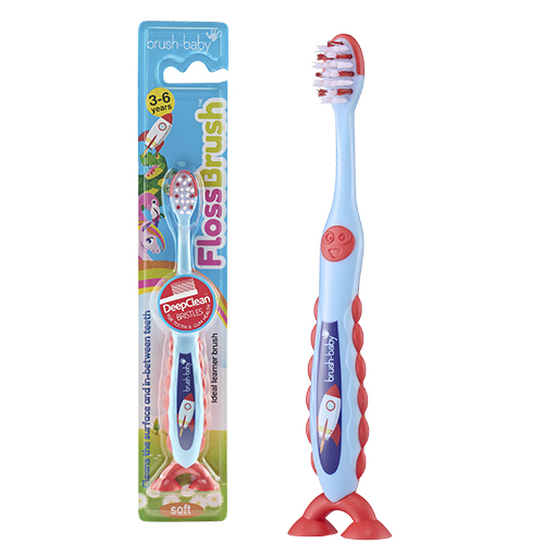 Brush-Baby FlossBrush NEW Toothbrush, 3-6 Years, Rocket