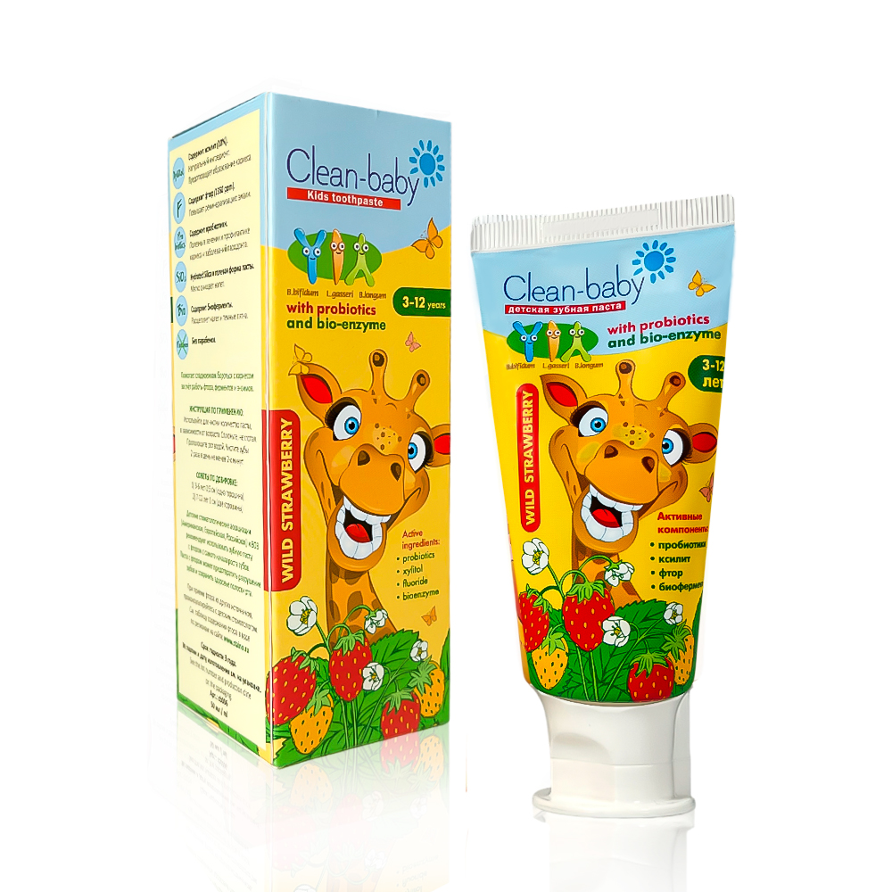 Children's toothpaste Clean-baby Strawberry 3-12 years with probiotics, 50 ml