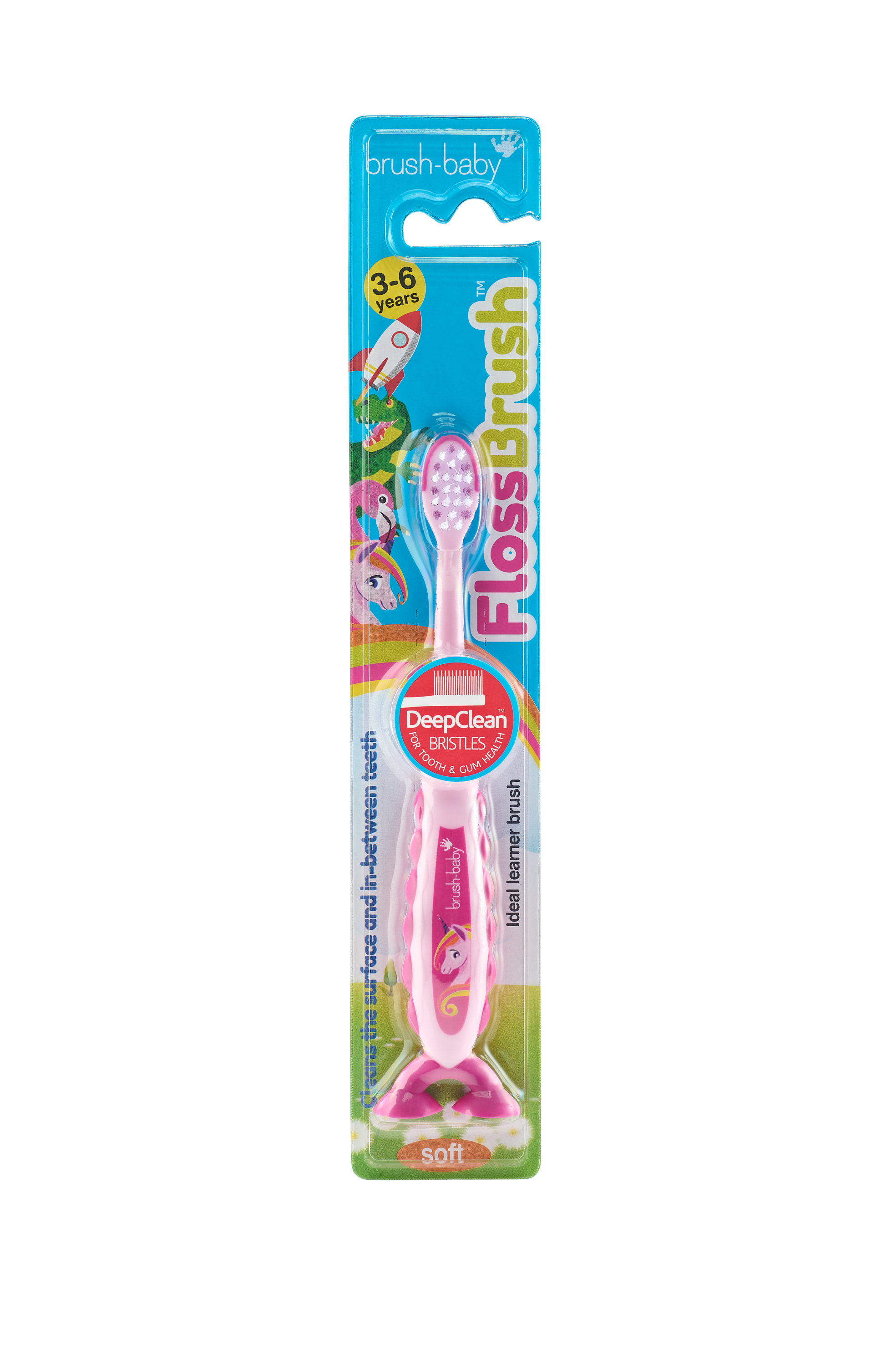 Brush-Baby FlossBrush NEW Toothbrush, 3-6 Years, Unicorn