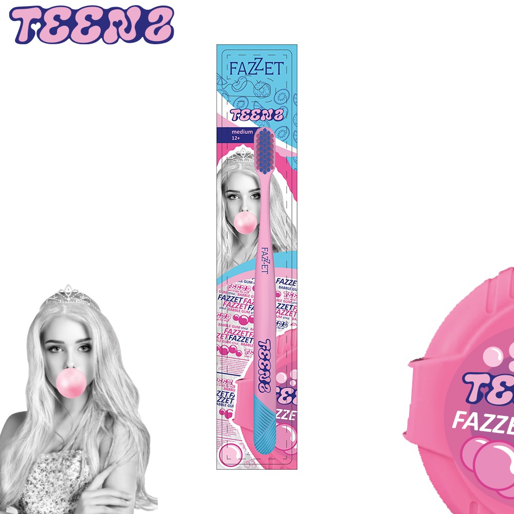 Fazzet TEENS Bubble Gum Toothbrush for Teens, 10+ Years, Medium Bristles