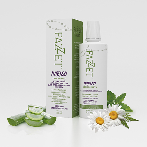 Mouthwash Fazzet Intenso organic with fluoride for caries, 500 ml