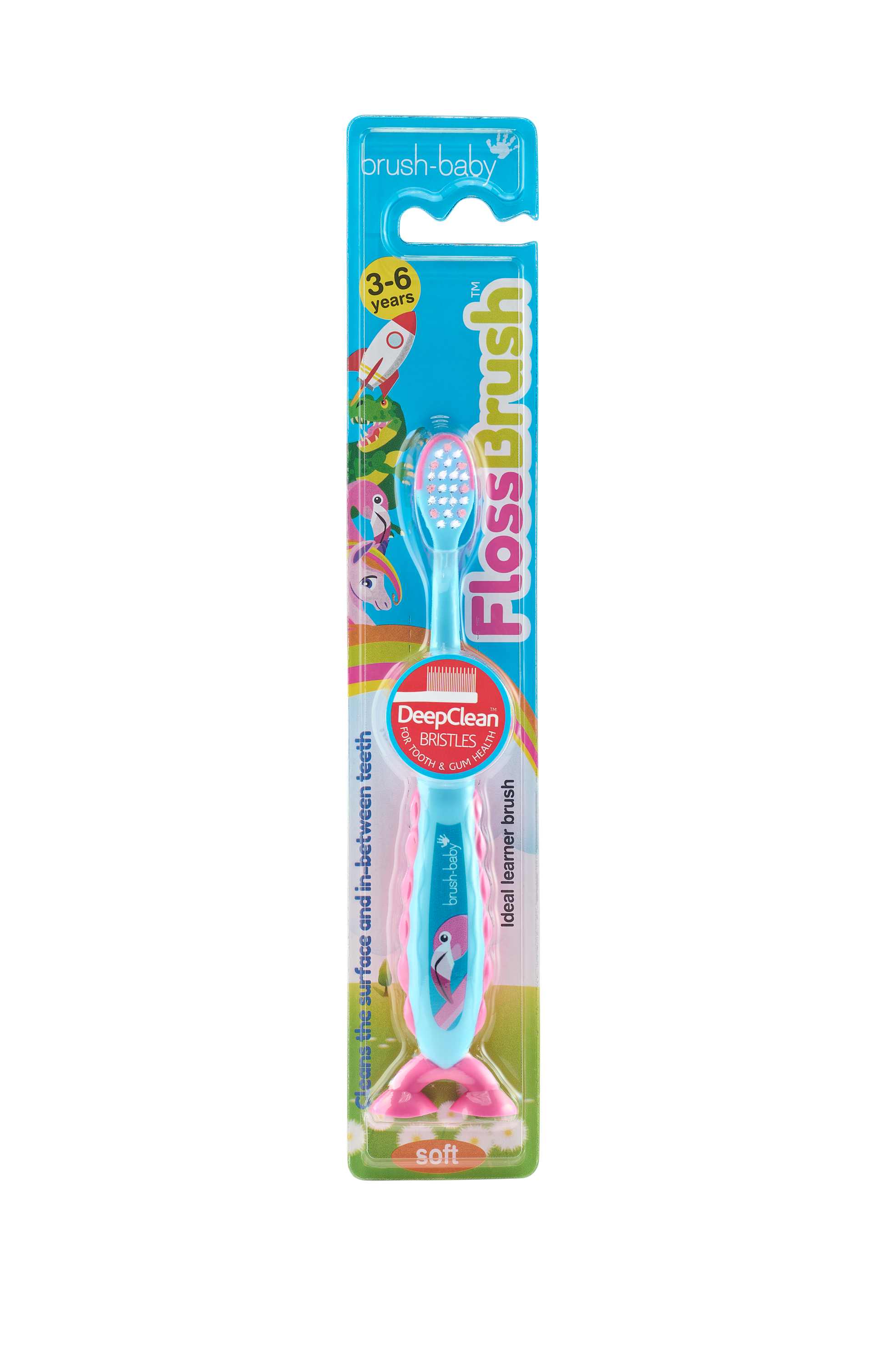 Brush-Baby FlossBrush NEW Toothbrush, 3-6 Years, Flamingo