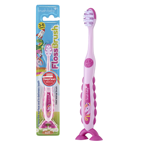 Brush-Baby FlossBrush NEW Toothbrush, 3-6 Years, Unicorn