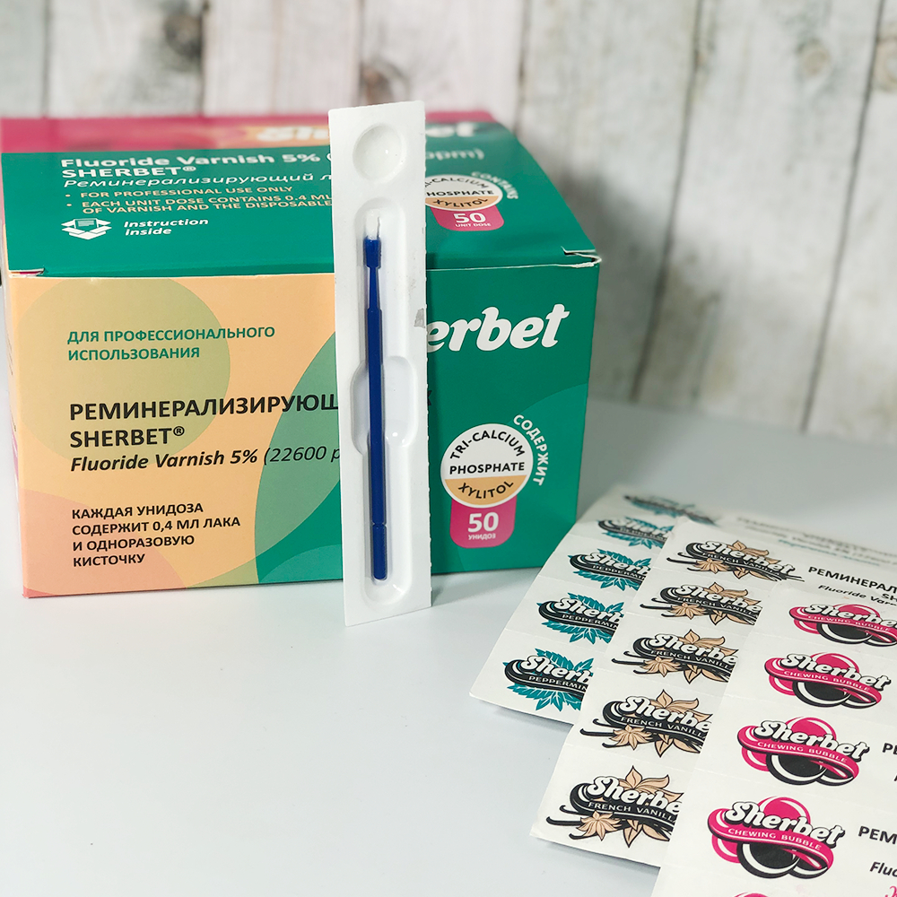 Remineralizing Fluoride Varnish Sherbet 5% 22600 ppm, Peppermint Flavor, 50 Unit-Doses