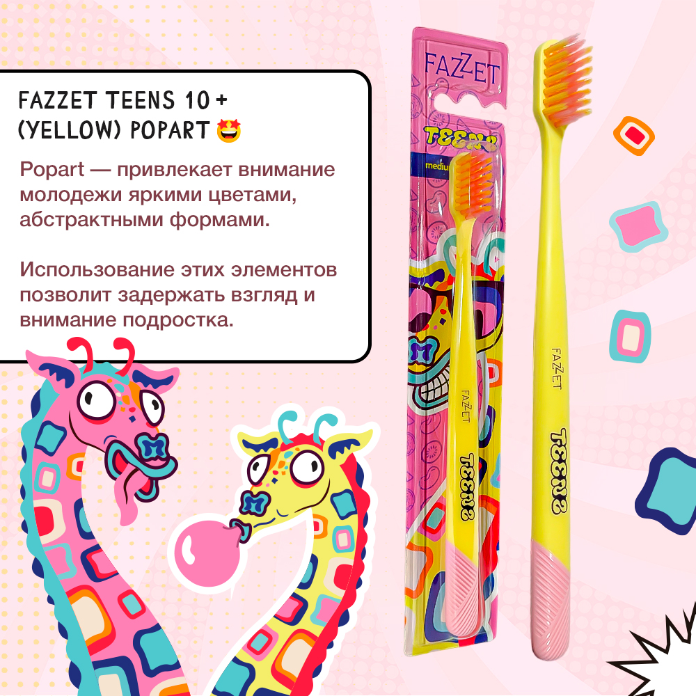 Fazzet TEENS Pop-Art Toothbrush for Teens, 10+ Years, Medium Bristles