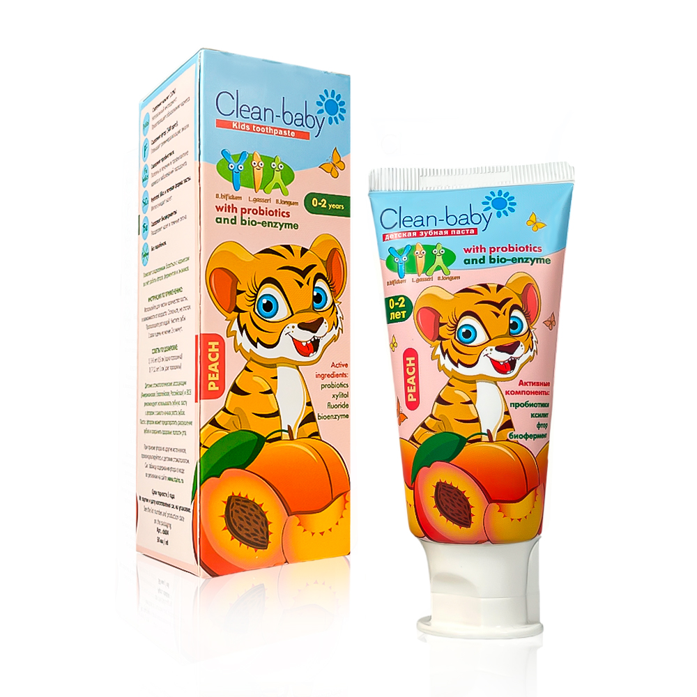 Children's toothpaste Clean-baby Peach 0-2 years, 50 ml + Gift (children's oral wipe FAZZET Organic)