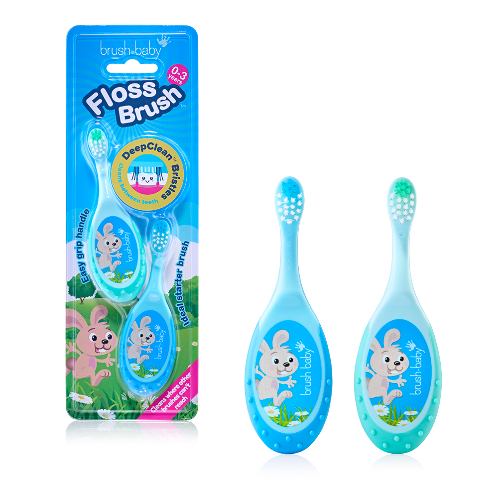 Brush-Baby FlossBrush Toothbrush, 0-3 Years, 2 pcs, Turquoise + Blue