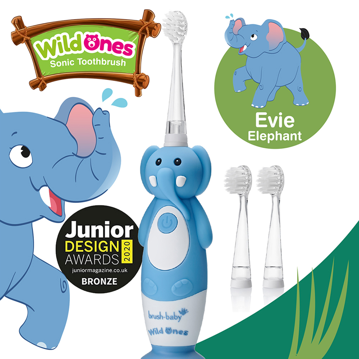 Brush-Baby Sonic WildOnes Elephant Sonic Electric Toothbrush for Kids 0–10 Years