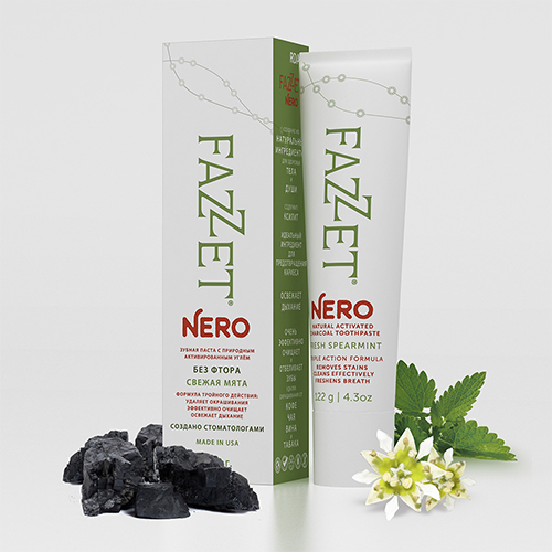 Toothpaste Fazzet Nero organic fluoride-free with activated charcoal, mint flavor, 122 g