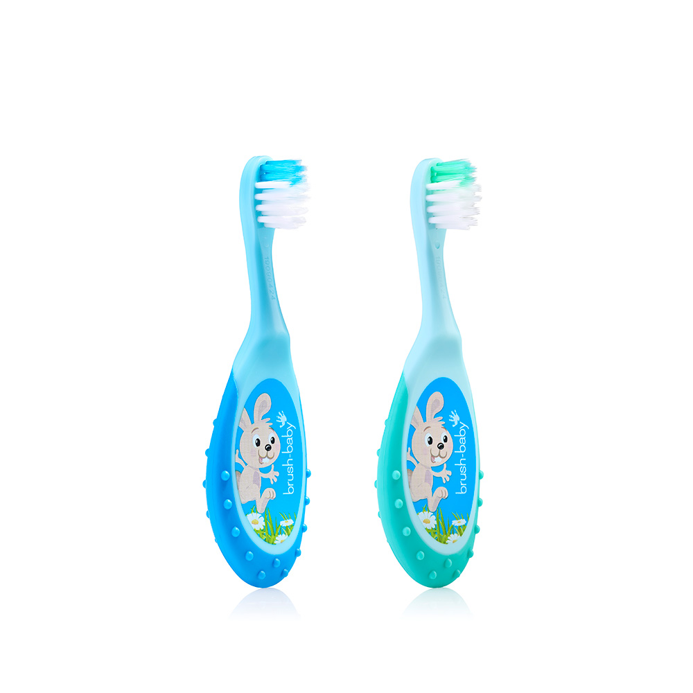 Brush-Baby FlossBrush Toothbrush, 0-3 Years, 2 pcs, Turquoise + Blue